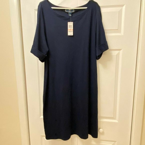NWT Karen Scott Sport Navy Blue Short Sleeve dress - Picture 2 of 4